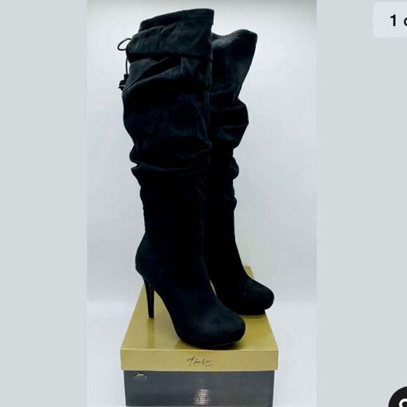 NWT Thalia Brisa Gorgeous Sz 7 W Knee High Black Suede Stilettos High Heel Boots - Picture 3 of 12